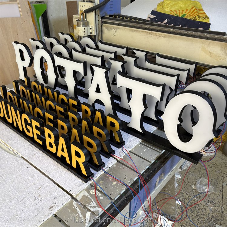 Customized Table Top Led Display Brand Name Indoor Signage Business Counter Acrylic Letter Free Standing Sign
